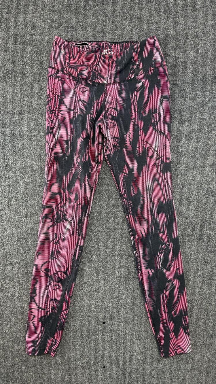 Nike Dri-FIT Leggings Womens Medium Pink Black Geometric Print Ankle Running Gym